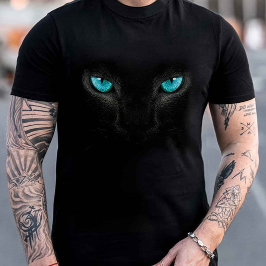 Men's Color Blocked T-Shirt - 3D Heartbeat & Airplane Graphic Summer Tee