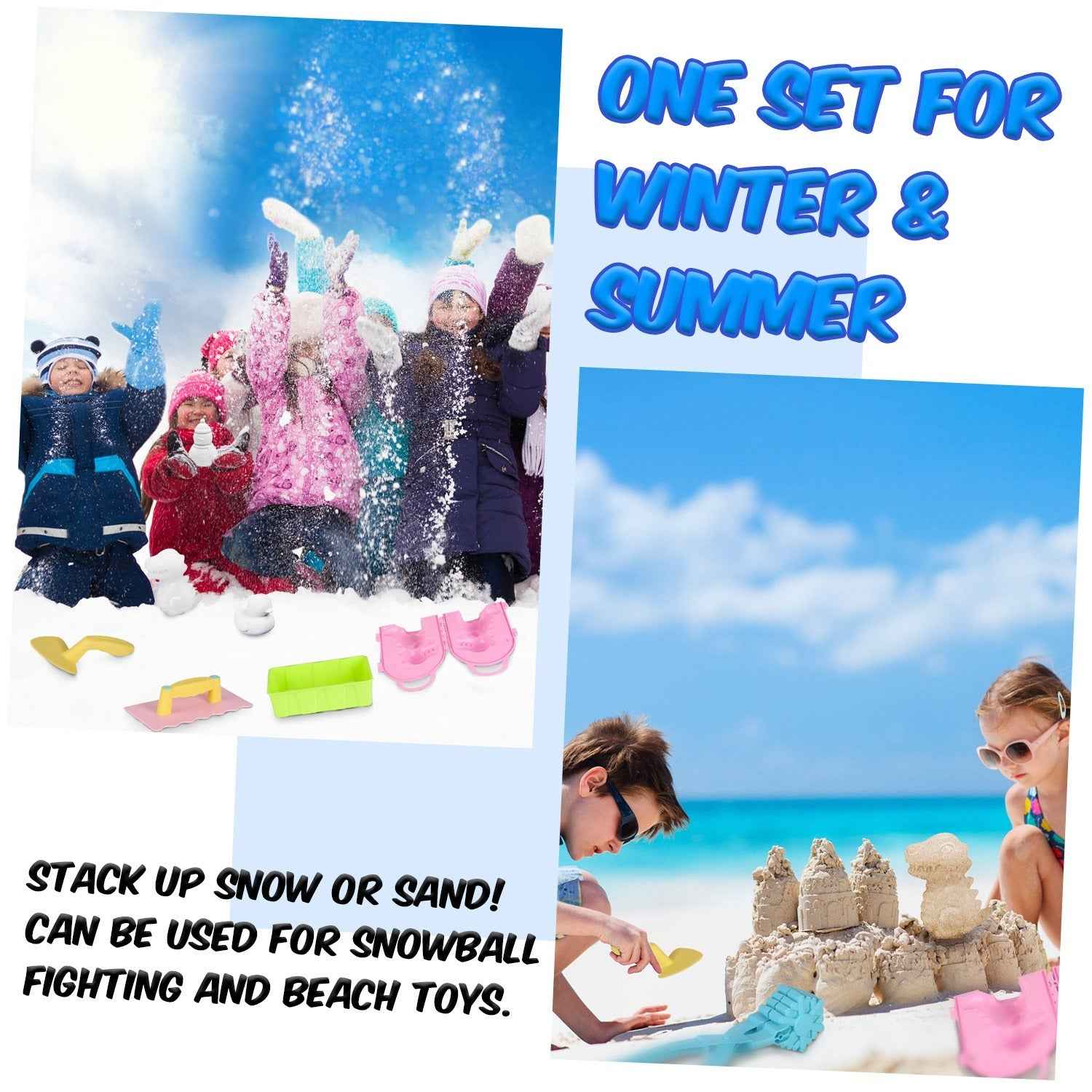 Set of 15Pcs Winter Snowball Tool Kit - Kids Snow Molds Outdoor Beach Toys - DropOnline.co