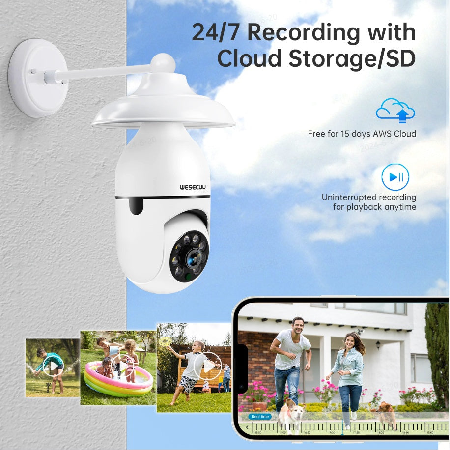 Smart Home Security PTZ Camera Wireless Lights 360 Degree Night Vision Surveillance Remote View CCTV Security WIFI Light Bulb Camera - DropOnline.co