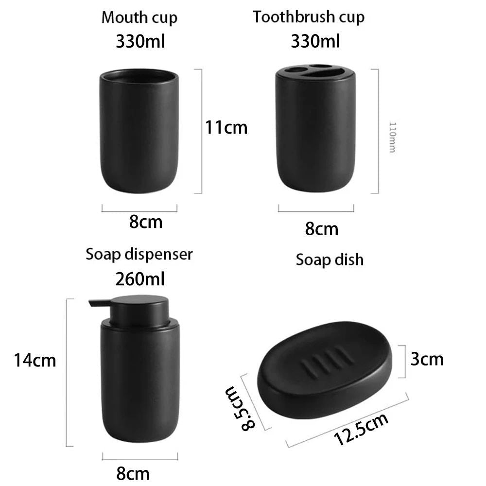 Matte Black Bathroom Accessories Set Plastic Soap Dispenser Toothbrush Holder Cup Soap Dish For Modern Bathroom Decor - DropOnline.co