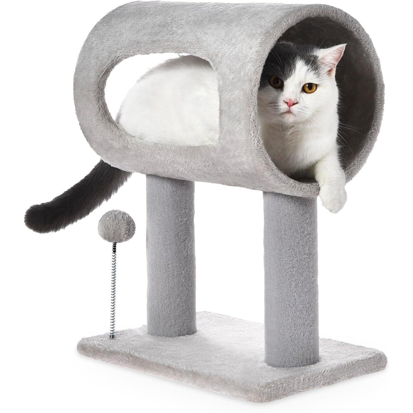 Gray Indoor Cat Tree With Hanging Ball 20.5Cat Tree With Tunnel Bed And Scratching Post Cat Tower - DropOnline.co