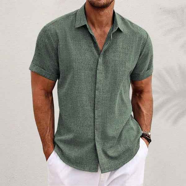 Men's Solid Color Loose Linen T-Shirt - Short Sleeve Casual Tee