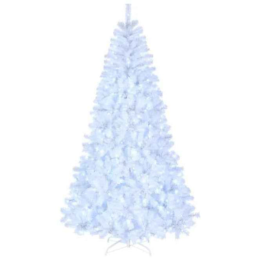 7ft White Pre-Lit Christmas Tree - 1346 Branches with 500 LED Lights & 8 Modes - DropOnline.co