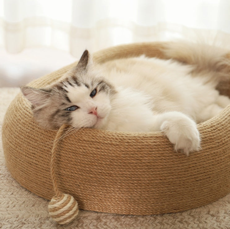 Large Space Sisal Cat Scratching Board Cat Bed, One-piece Enlarged And Widened Wear-resistant And Non-chipping Cat Scratching Basin With Cat Ball Toy, Concave Design Cat Bed For Scratching And Sleepin - DropOnline.co