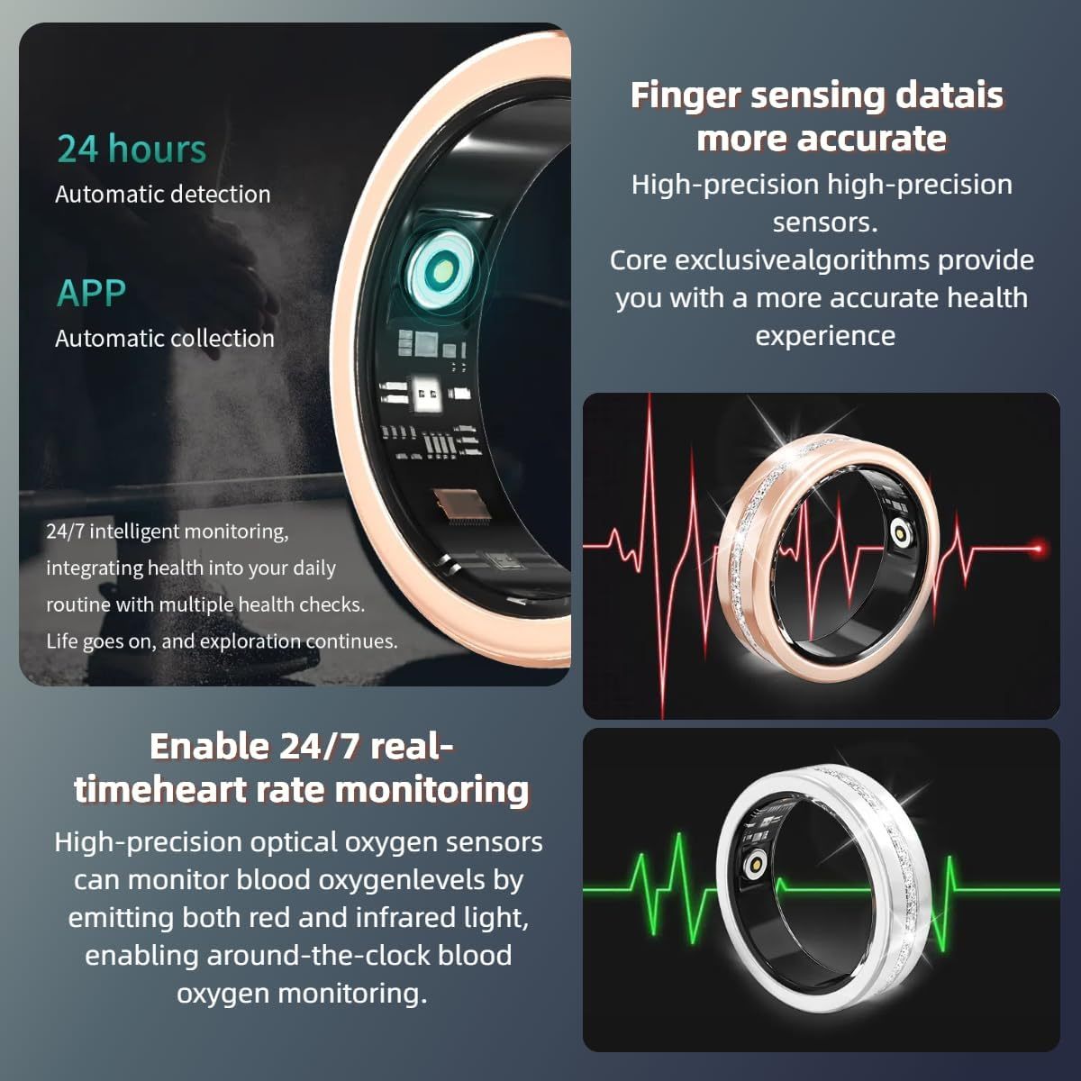 2025 New Smart Ring For Women, Health & Fitness Tracker With Heart Rate, Blood Oxygen, Sleep Monitoring, Elegant Rose Gold Design With Crystal Accents, IP68 Waterproof, Gesture Control - DropOnline.co