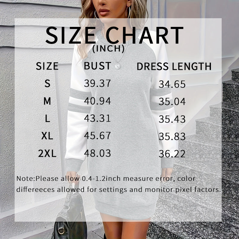 Women's Color Block Sweatshirt Dress Long Sleeve Crew Neck, Casual Short Pullover Tunic Dress - DropOnline.co