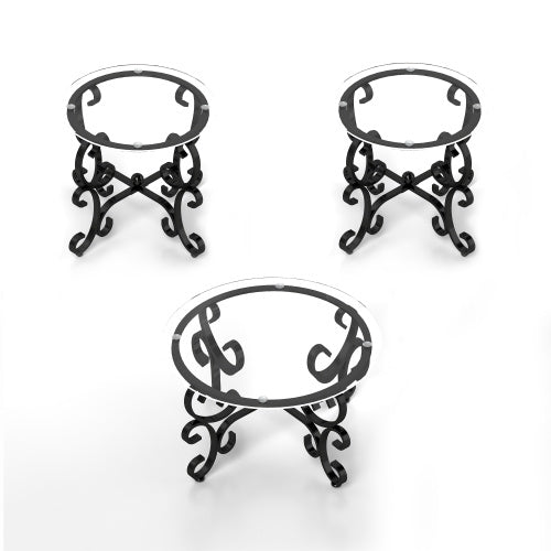 3 Piece Tempered Glass Surface Coffee Table Set Decor Coffee Table - DropOnline.co