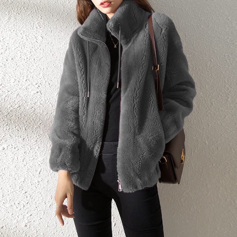 Double Faced Fleece Warm High Neck Sweater Women Cardigan - DropOnline.co