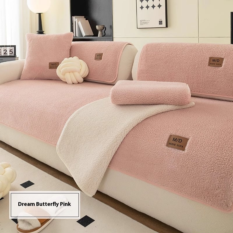 Lambswool Sofa Cushion Solid Color Non-slip Sofa Seat Cover - DropOnline.co