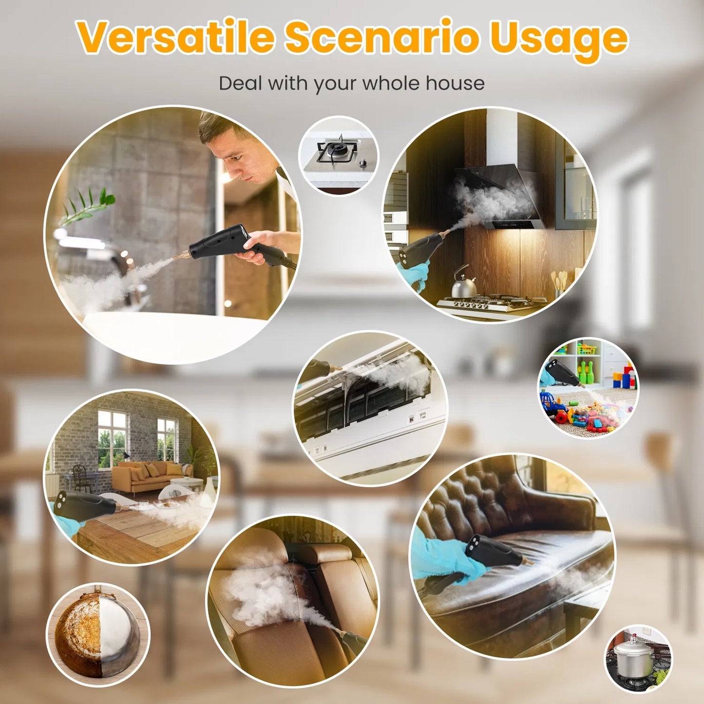 1500W Handheld High Temperature And Pressure Steamer Cleaner With 1200ML Tank 8 Accessories 6 Steam Levels Digital Display Handle Control For Dirt Grease Grout Tile Floor Couch Car - DropOnline.co