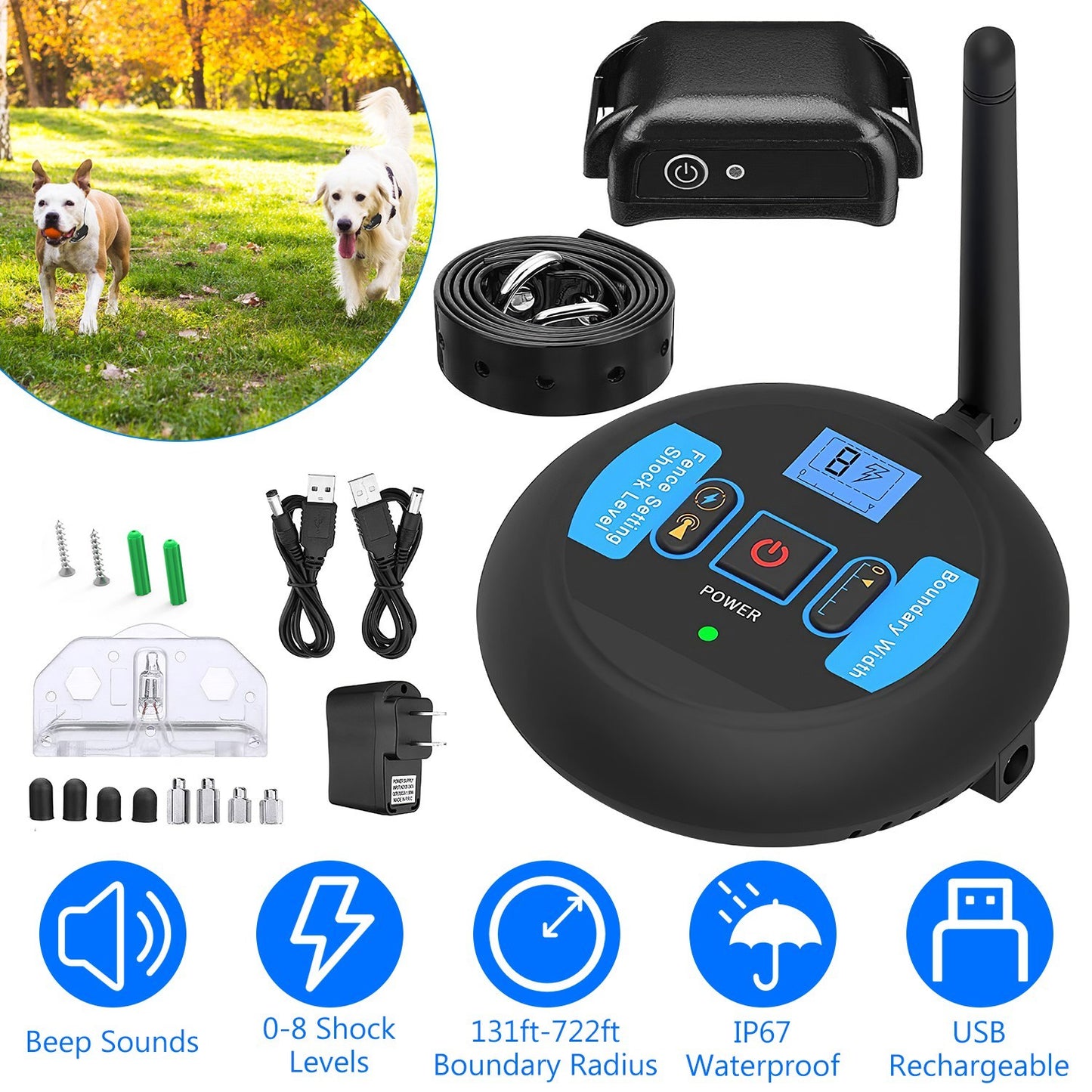 1Set Wireless Electric Dog Fence Pet Shock Boundary Containment System Electric Training Collar For Small Medium Large Dogs - DropOnline.co