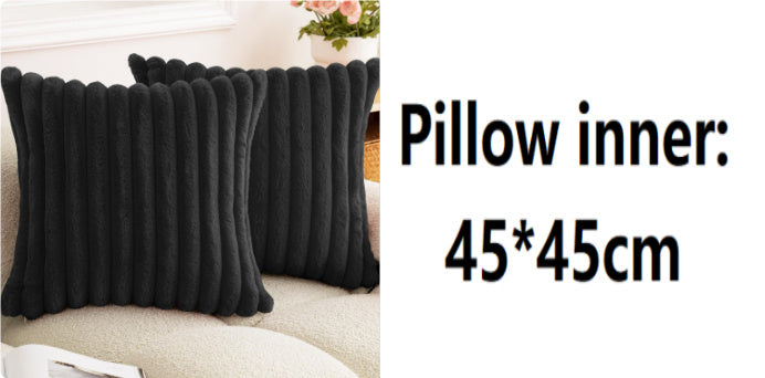 Rabbit Fur Solid Color Vertical Bar Plush Square Cushion Cover - DropOnline.co