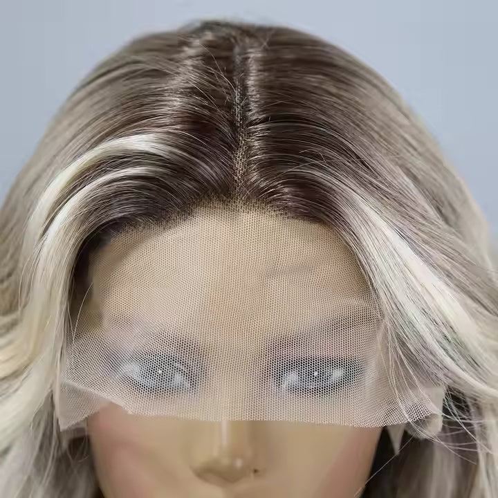 European And American Fashion T-shaped Lace Gold Gradient Wavy Curly Hair Wigs Shipped From Warehouse - DropOnline.co