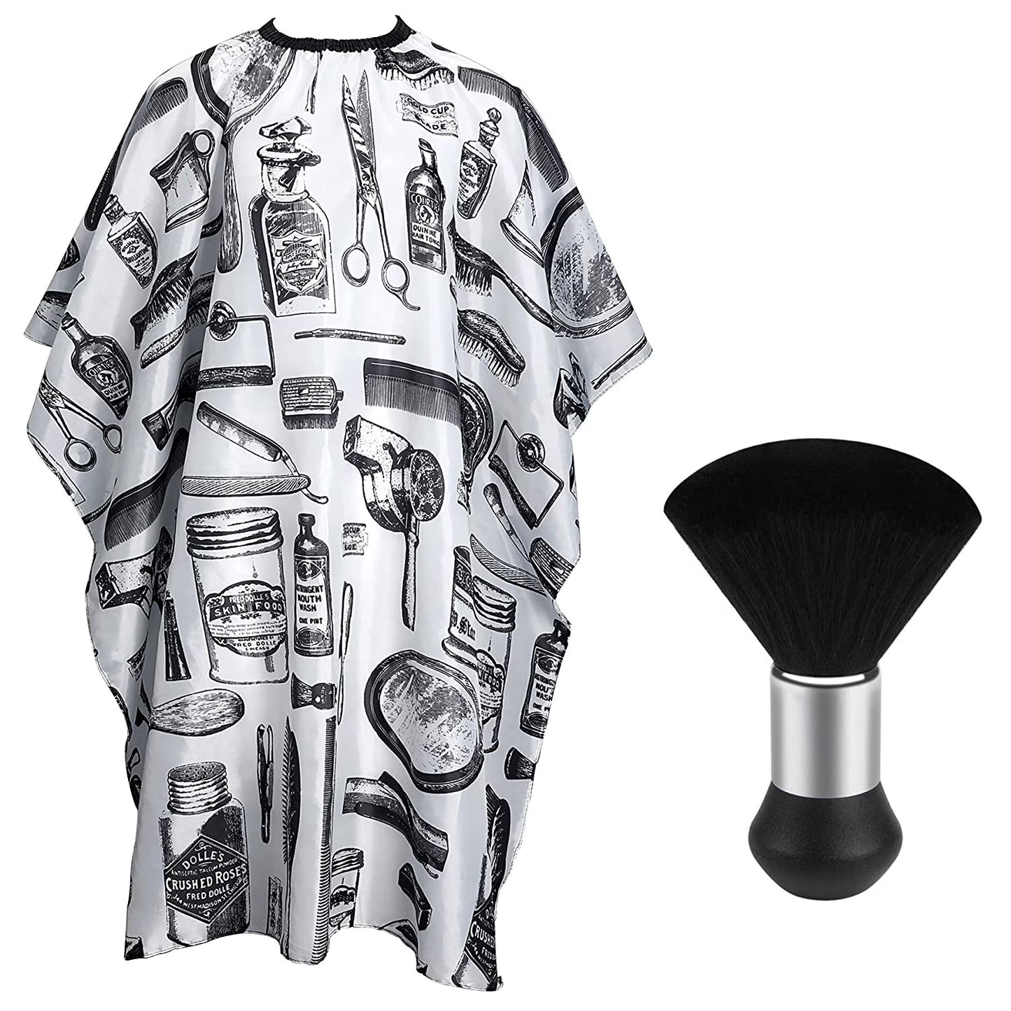 Professional Hair Cutting Cape With Neck Duster Brush, Salon Barber Cape, Hair Cutting Accessories -White Floral Print-Ban On Selling On Amazon - DropOnline.co