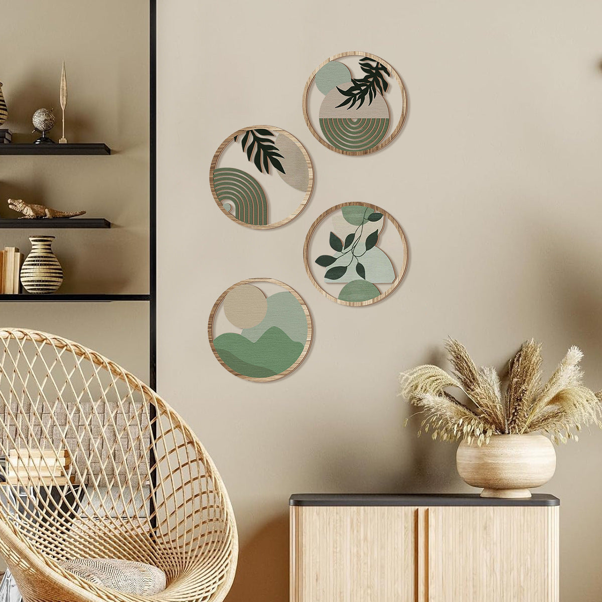 Retro Multi-leaf Round Wooden Decorative Wall Stickers - DropOnline.co