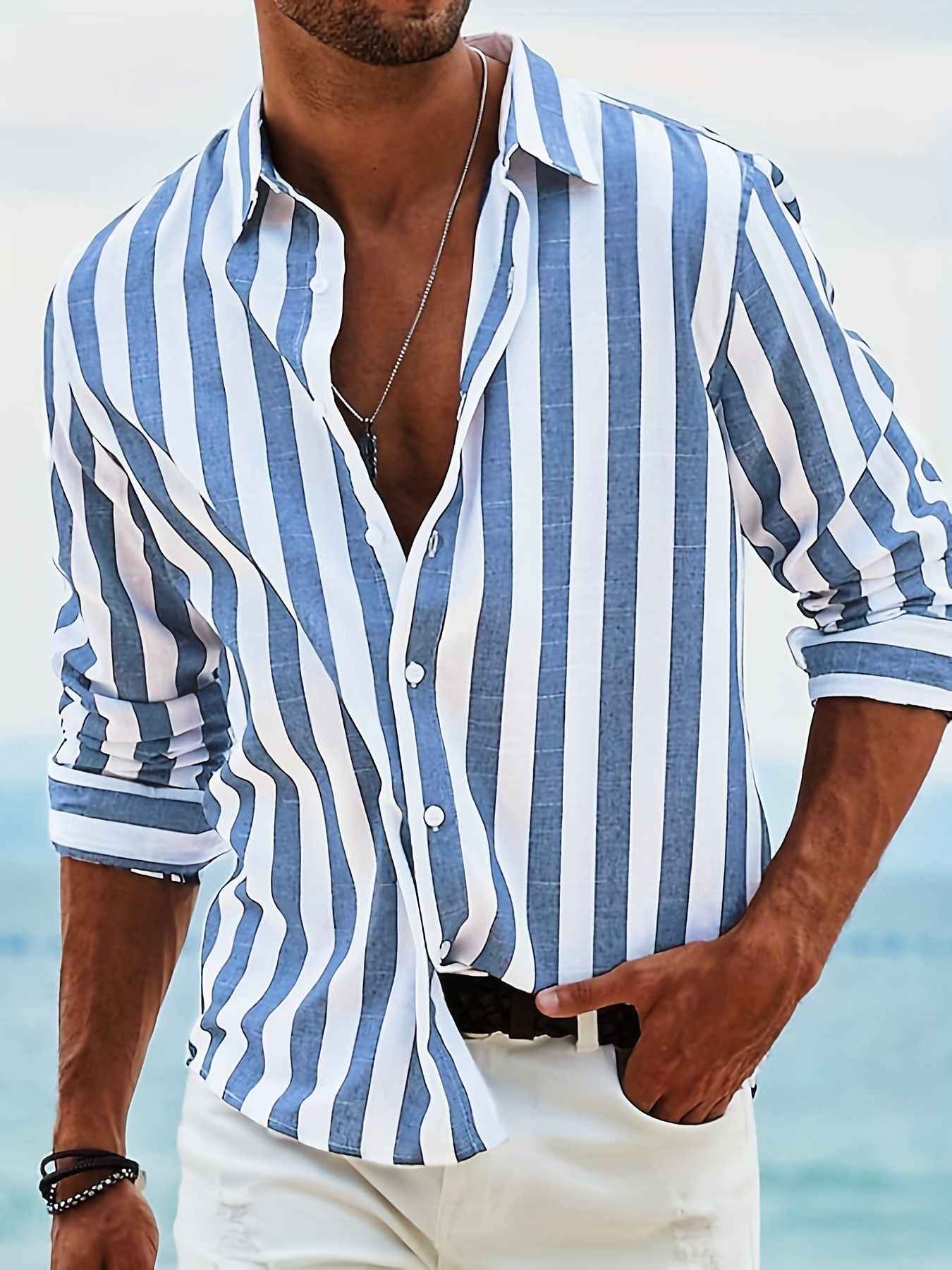 Men's Yarn-Dyed Striped Casual Shirt - Long Sleeve Loose Fit