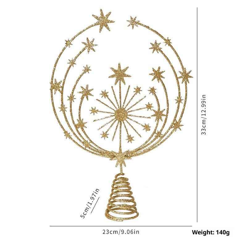 Christmas Metal Star Ornament - Eight Awn Champagne Gold Silver Decoration (25-30cm) - DropOnline.co