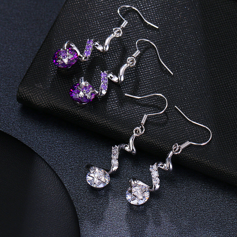 Purple Zircon Spiral Ear Hook Earrings - DropOnline.co