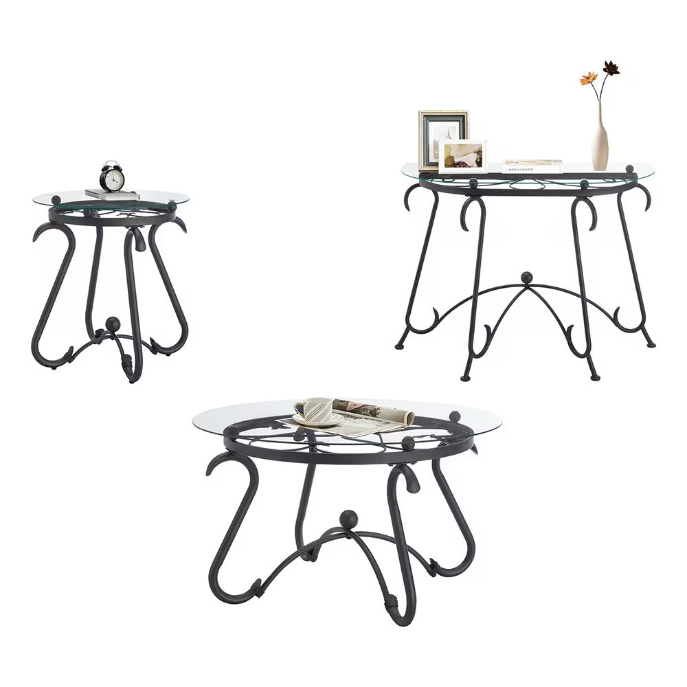 Tempered Glass Surface Console Table Coffee Table With Sturdy Construction For Living Room - DropOnline.co