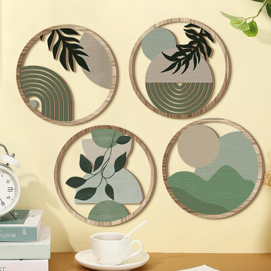 Retro Multi-leaf Round Wooden Decorative Wall Stickers - DropOnline.co
