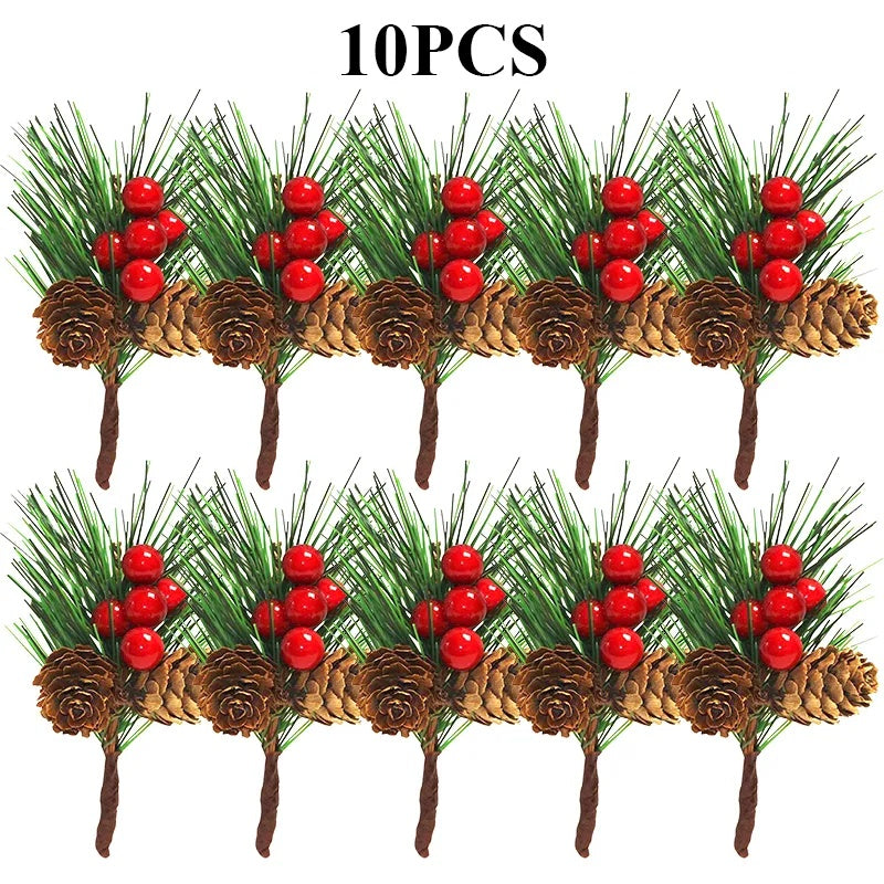 10 PCS Christmas Mini Artificial Pine Picks With Red Berries And Natural Pinecones Evergreen Pine Sprigs Holly Berries Faux Pine Needles For Festival Xmas Decorations Table Centerpiece - DropOnline.co