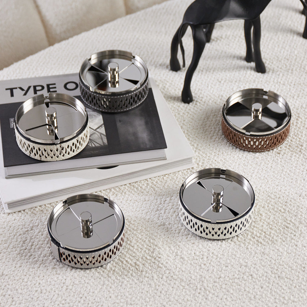 Simple Leather Stainless Steel Ash Tray Living Room Desktop Bedroom Decor - DropOnline.co