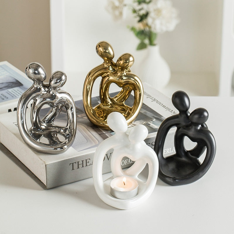 Ceramic Couple Candlestick Modern Nordic Suit Retro Aromatherapy Candle Cup Ornaments - DropOnline.co
