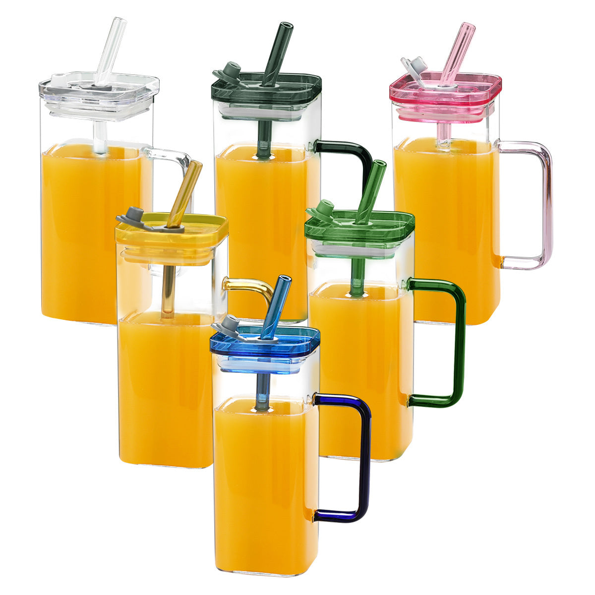 6 Pcs Glass Straw Cup, 6 Colors Square Glass Cup With Straw And Lid, High Borosilicate Glass Cup, Milk Cup, Juice Cup, Cold Drink Cup, Coffee Cup, Tea Cup, Office Cup, Gift Cup - DropOnline.co