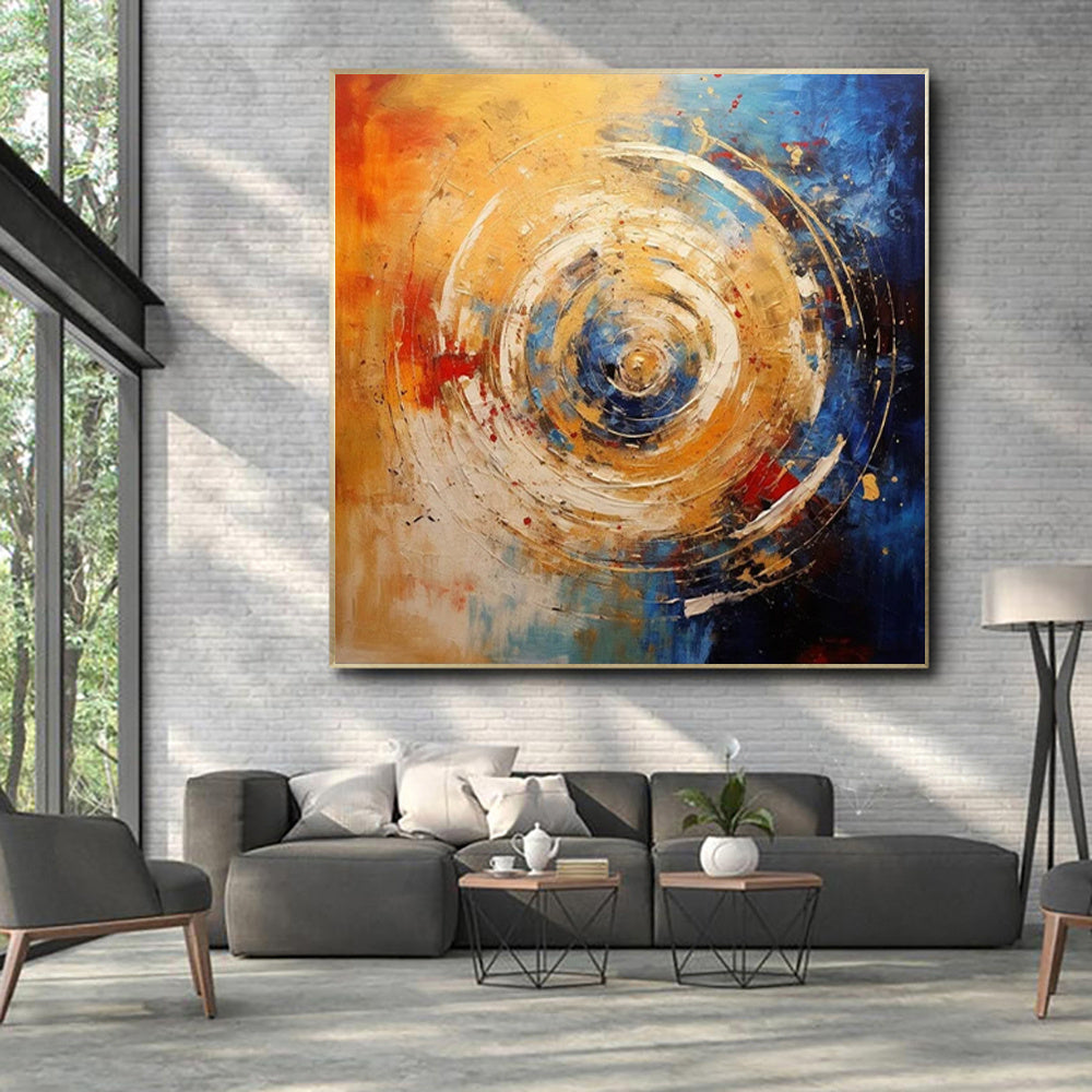 Handmade Oil Painting Canvas Wall Art Decoration Modern Orange Blue Circle Abstract Square Home Dining Room Bedroom Decor Rolled Frameless Unstretched Painting - DropOnline.co