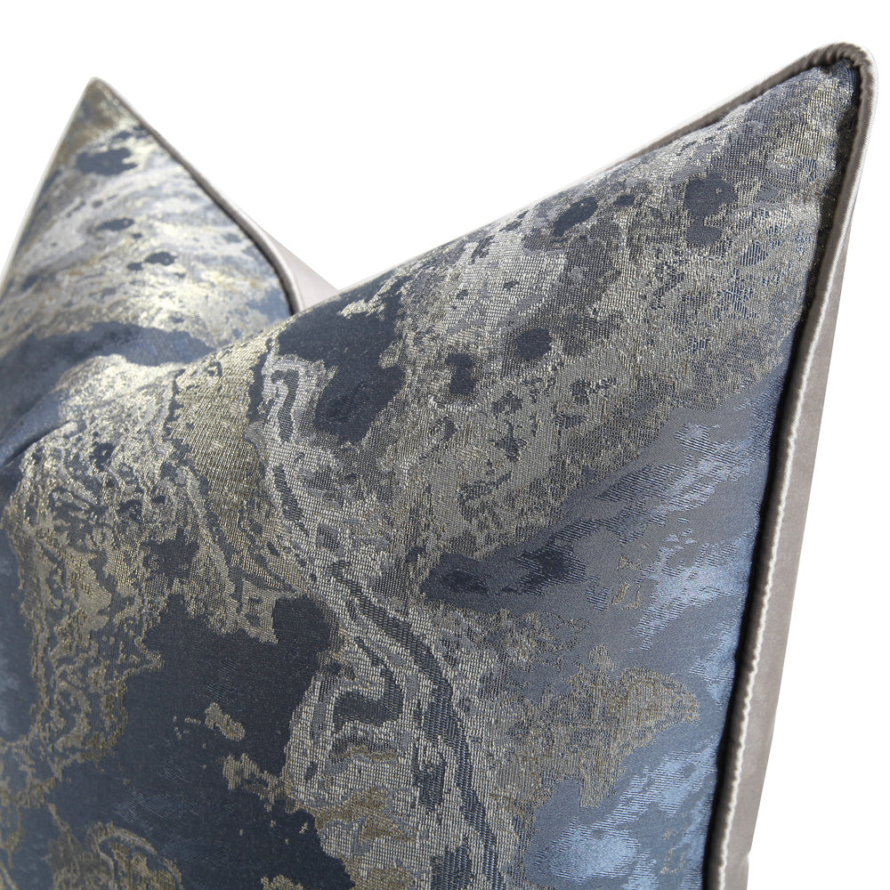 Chinese Ink Painting Cushion Pillow Blue Gray Jacquard Pillowcase - DropOnline.co
