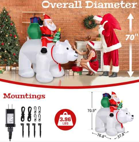 6ft Santa Claus Rides Polar Bear - 15W 7pcs LED Garden Decoration - DropOnline.co
