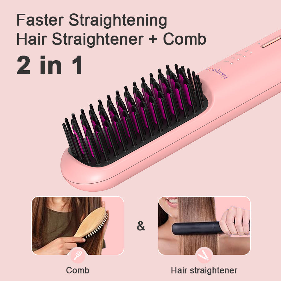 Portable USB Rechargeable Cordless Men Beard Hair Straightener Brush Mini Wireless 2 In 1 Woman Hair Straightener Comb - DropOnline.co
