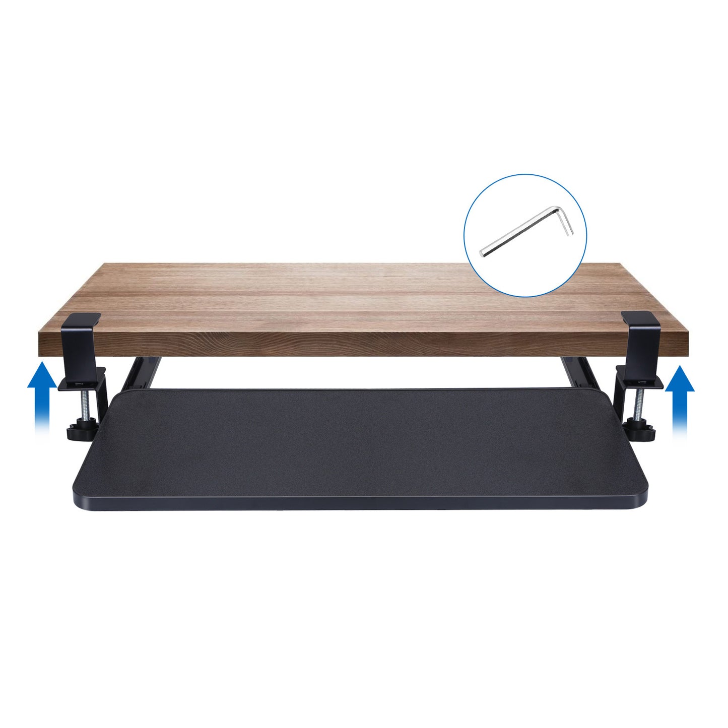 1Pc 25.59x9.64x0.51in Keyboard Mouse Tray Under Desk Retractable Slide Out Drawer Height Adjustable With C Clamp 55LBS Load - DropOnline.co