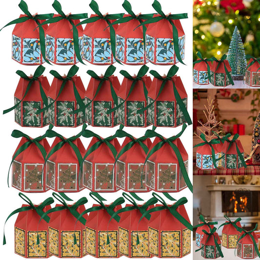 Christmas Treat Boxes with Ribbons - 20 Pack Festive Gift Boxes Set - DropOnline.co