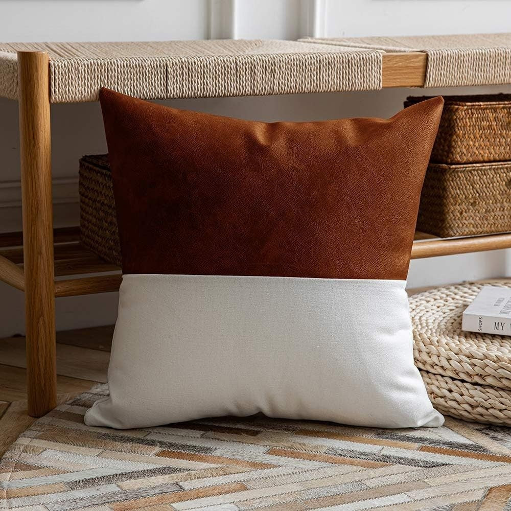 PU Stitching Cotton Canvas Double Stitching Leather Sofa Cushion Cover - DropOnline.co
