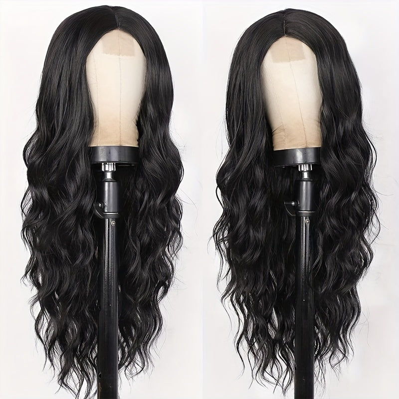 26 Inch Women's Black Long Wave Non-toxic Wig, Small Lace Heat-resistant Synthetic Wig, Natural Wig Suitable For The Whole Scene - DropOnline.co
