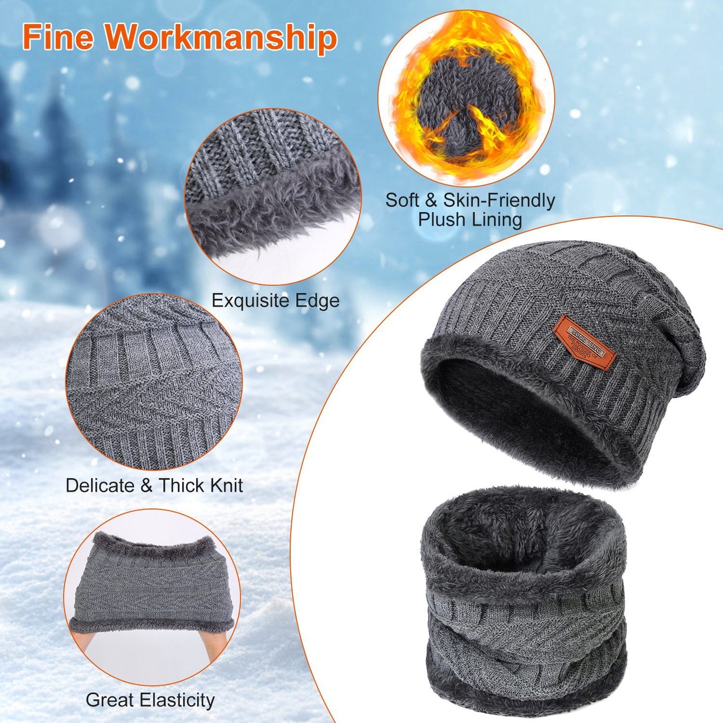 3-Piece Winter Accessories Set - Knitted Hat, Scarf & Touchscreen Gloves - DropOnline.co
