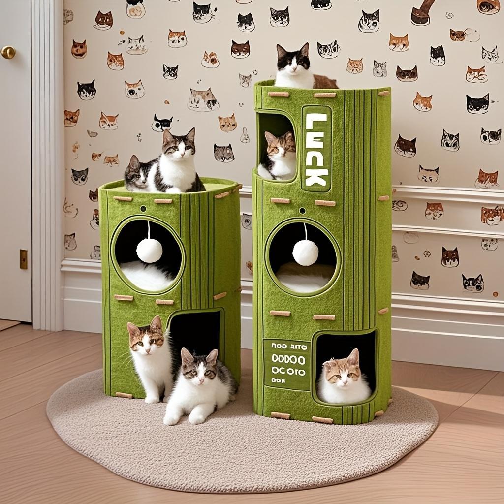 Three-tiered Multifunctional Felt Bed With Cave House Cat Climbing Frame, Instinct-inspired Design, Large Ventilation Holes, Optional Scratching Posts, Space-saving And Removable - DropOnline.co