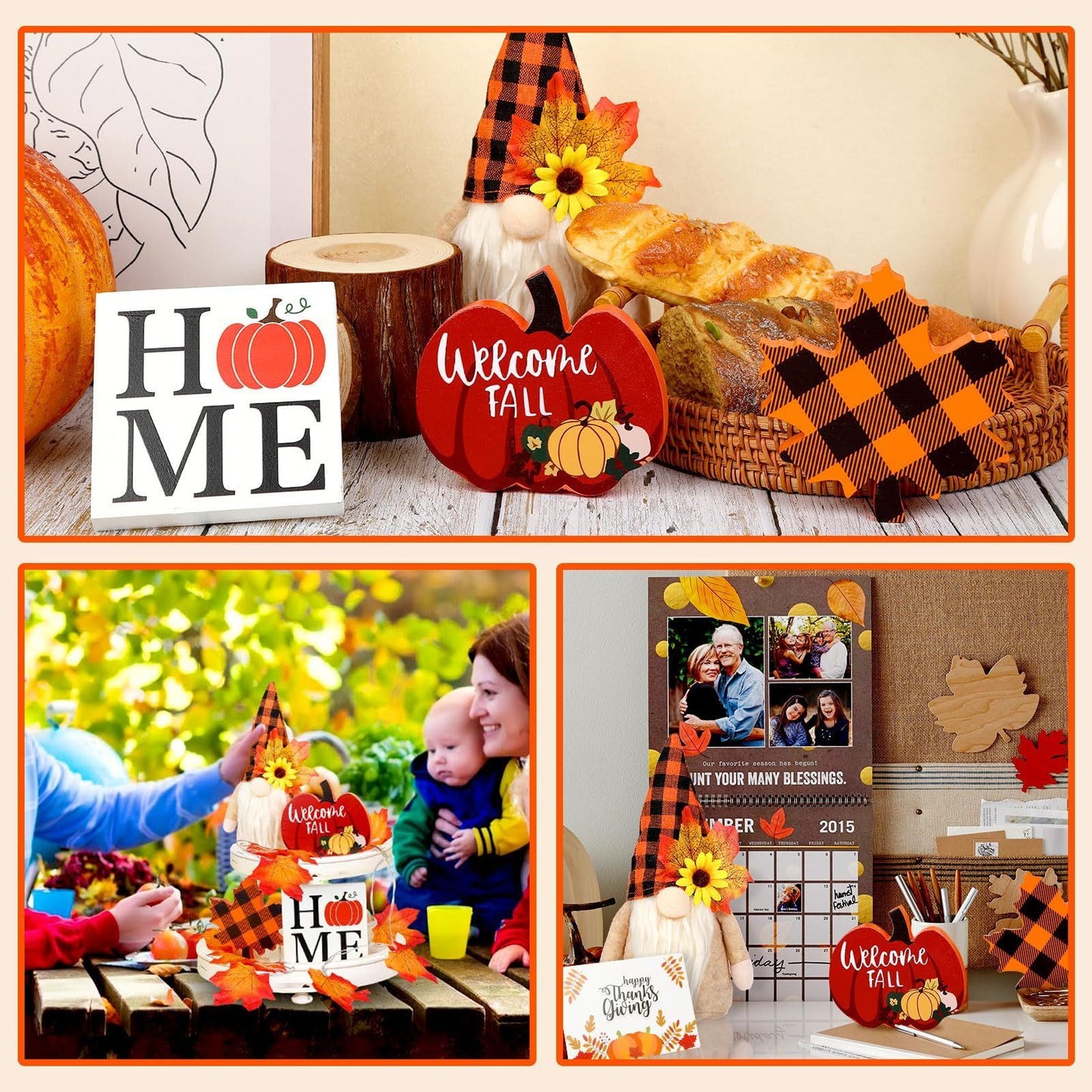 Fall Gnome Tiered Tray Decorations Set Farmhouse Pumpkin Decor Autumn Maple Leaf Table Centerpieces With Fall String Lights Thankgiving Day Fall Greeting Card Autumn Harvest Decorations - DropOnline.co