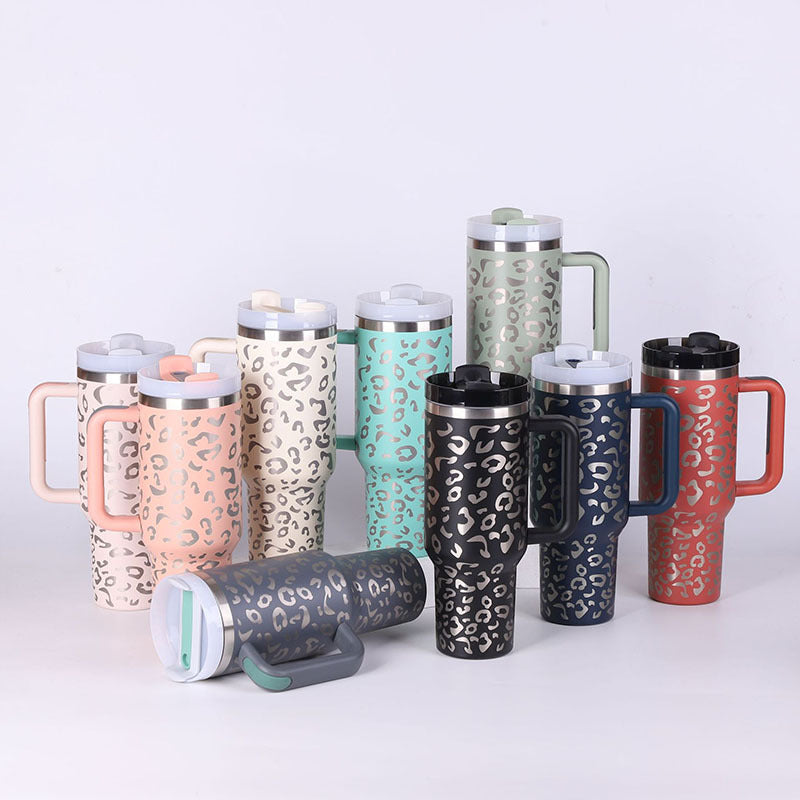 40 Oz Tumbler With Handle Straw Insulated, Stainless Steel Spill Proof Vacuum Coffee Cup Tumbler With Lid Tapered Mug Gifts For Valentine Lover Suitable For Car Gym Office Travel - DropOnline.co