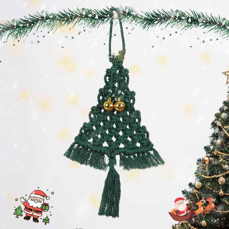 Hand-Woven Cotton String Christmas Tree Pendant - Green Macrame Decoration (27x10cm) - DropOnline.co