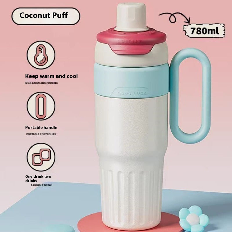 780ml Gradient Double Drink Thermal Cup Stainless Steel With Lid Coffee Cup Thermos Large Capacity Straw Cup For Male And Female - DropOnline.co