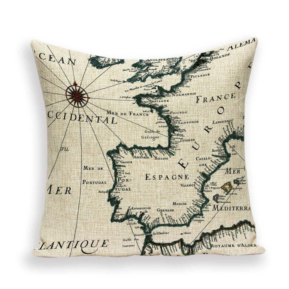 New Retro Toss Pillow Case European World Map Cushion Cover Seat Sofa Covers Morocco Linen House Home Decor Throw Pillows Cases - DropOnline.co