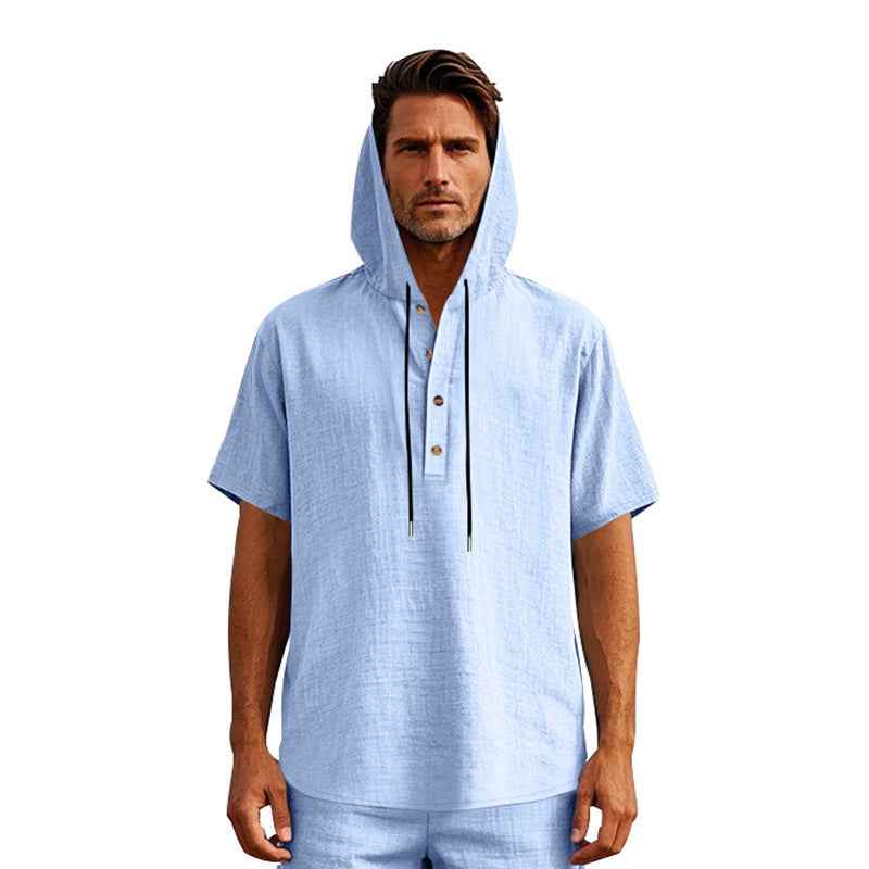 Men's European Linen Short Sleeve T-Shirt - Simple Casual Tee