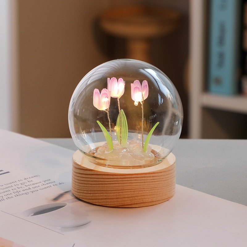 Artificial Tulip Flower Night Light Ornaments Handmade DIY Bedside Lamp LED Night Lamp Bedroom Decor Birthday Gifts Table Lamp - DropOnline.co