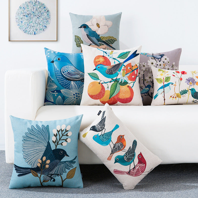 Country Pastoral Flower And Bird Cushion Cotton And Linen Pillowcase - DropOnline.co