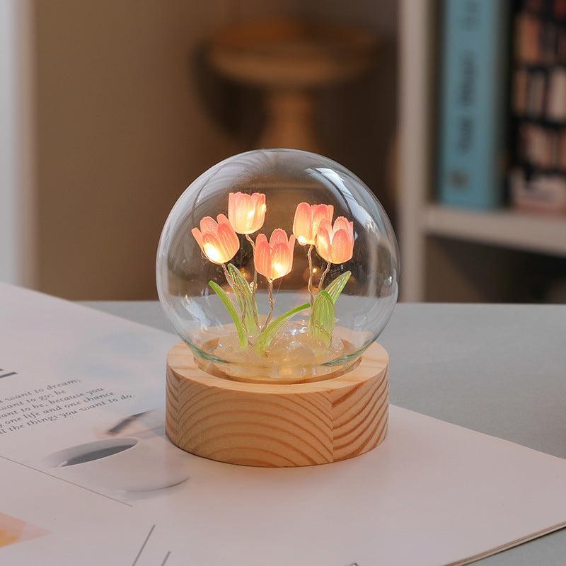 Artificial Tulip Flower Night Light Ornaments Handmade DIY Bedside Lamp LED Night Lamp Bedroom Decor Birthday Gifts Table Lamp - DropOnline.co