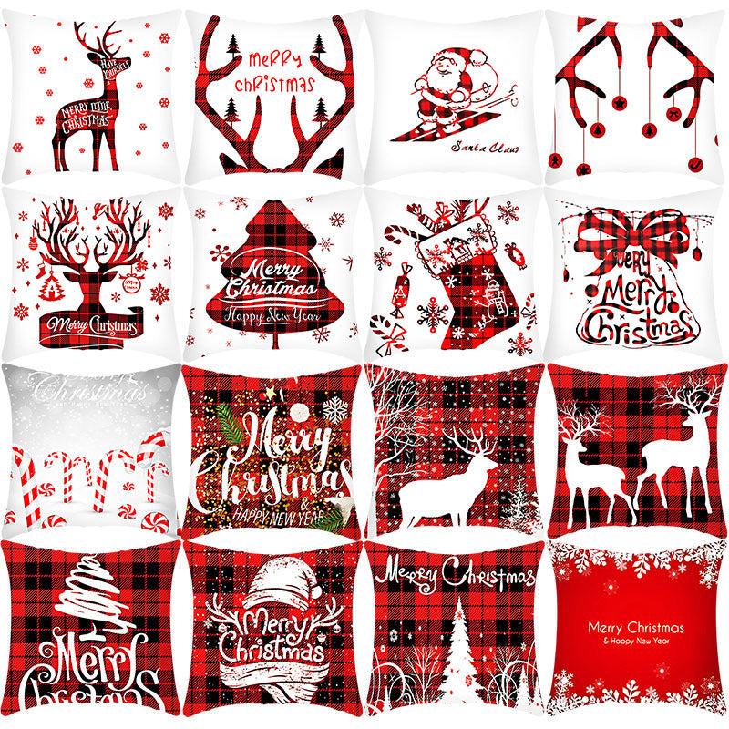 Merry Christmas Cushion Cover 45cm Elk Santa Claus Short Plush Sofa Pillow Cover Home Decor Pillowcase Christmas Decoration - DropOnline.co
