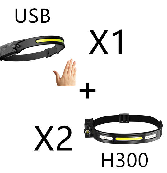 COB LED Rechargeable Headlamp - 350 Lumens Wave Sensor Waterproof Headlight for Camping & Outdoor - DropOnline.co