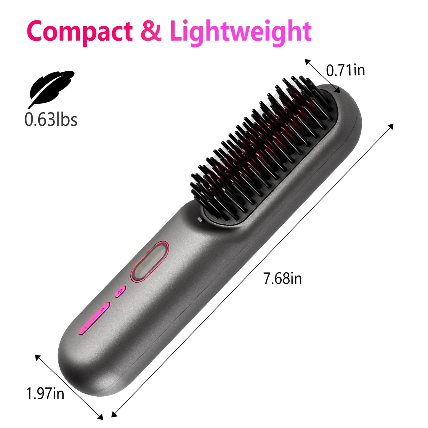 Grey-Black Options -- 1Pc Cordless Negative Ion Hair Straightener Brush Rechargeable Mini Styling Comb With 12 Heating Levels Anti-scald 30S Preheating 30Mins Auto Sleep LCD Display - DropOnline.co